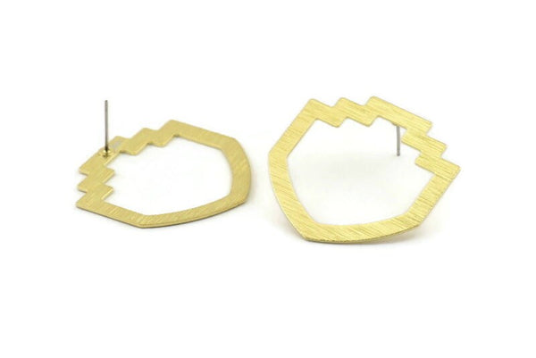 Brass Mushroom Earring, 6 Textured Raw Brass Mushroom Stud Earrings (33x33x0.80mm) M135 A1580