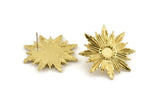 Brass Badge Earring, 2 Raw Brass Rosette Stud Earrings - Pad Size 6mm (34mm) N0781