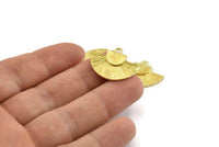 Brass Badge Charm, 4 Raw Brass Rosette Charm Pendants With 1 Loop, Earrings, Findings (25x15mm) N0789