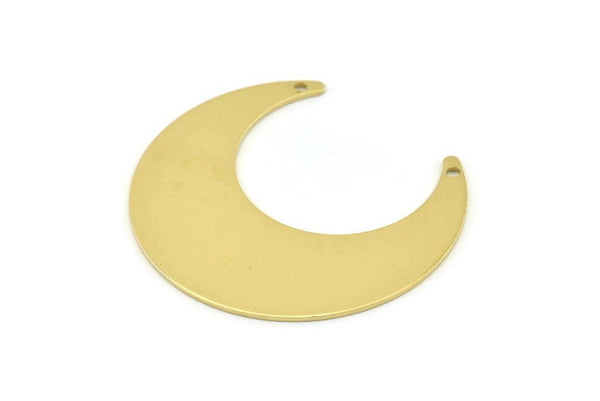 Brass Moon Charm, 4 Raw Brass Crescent Moon Charms With 2 Holes (42x16x0.80mm) M395