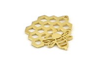 Brass Bee Charm, 2 Raw Brass Honeycomb Charms With 1 Hole, Pendants, Findings (32x31x1.2mm) N1361