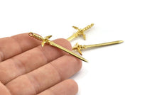 Zelda Sword Charm, 4 Raw Brass Sword Charms with 1 Loop, Earrings,Charms Pendants, Findings (49x15mm) N0800