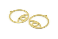 Brass Eye Charm, 2 Raw Brass Eye Pendants With 1 Loop, Findings (37x34x1.5mm) N1344