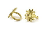 Brass Ring Settings, 2 Raw Brass Snowflake Ring With 1 Stone Setting - Pad Size 6mm N0832