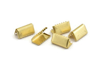 Brass Ribbon Crimp, 12 Raw Brass Ribbon Crimp Ends, Findings (15mm) D0088