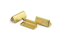 Brass Ribbon Crimp, 12 Raw Brass Ribbon Crimp Ends (20mm) D0089