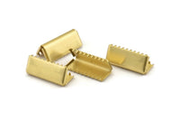 Brass Ribbon Crimp, 12 Raw Brass Ribbon Crimp Ends (20mm) D0089