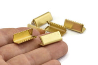 Brass Ribbon Crimp, 12 Raw Brass Ribbon Crimp Ends (20mm) D0089