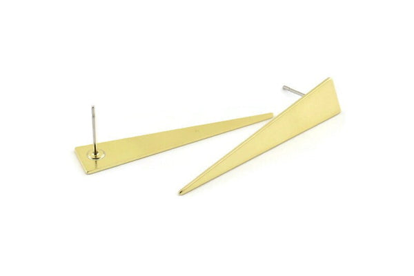 Brass Triangle Earring, 8 Raw Brass Triangle Stud Earrings (40x8x0.80mm) M144 A1558