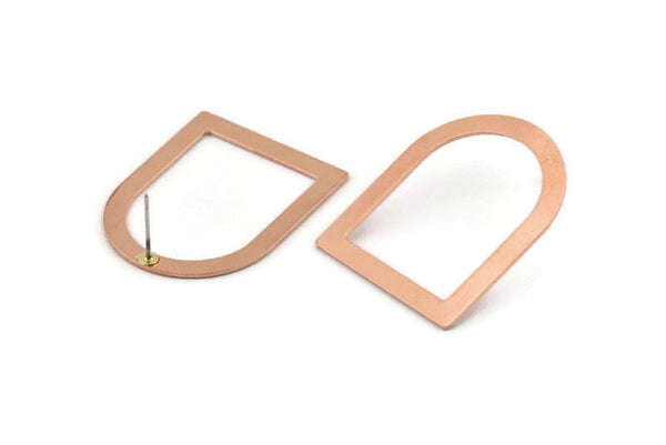 D Shape Earring, 8 Raw Copper D Shaped Stud Earrings (35x28x0.80mm) M026 A1543