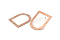D Shape Earring, 8 Raw Copper D Shaped Stud Earrings With 1 Hole (35x28x0.80mm) M025 A1544