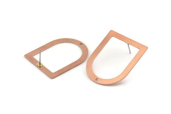 D Shape Earring, 8 Raw Copper D Shaped Stud Earrings With 1 Hole (35x28x0.80mm) M025 A1544