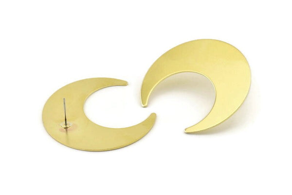 Brass Moon Earring, 4 Raw Brass Moon Stud Earrings (42x16x0.80mm) M074 A1545