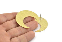 Brass Moon Earring, 4 Textured  Raw Brass Moon Stud Earrings (42x16x0.80mm) M056 A1547