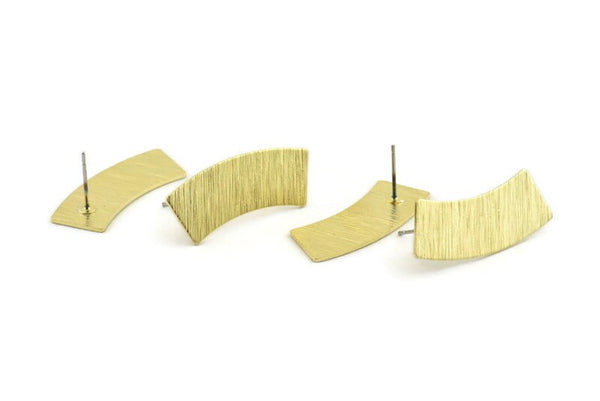 Brass Rectangle Earring, 8 Textured Raw Brass Rectangle Stud Earrings (28x10x0.80mm) M085 A1537