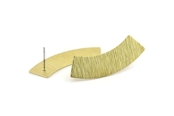 Brass Rectangle Earring, 6 Textured Raw Brass Rectangle Stud Earrings (37x10x0.80mm) M099 A1538