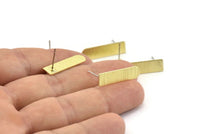 Stud Earring - 8 Textured Raw Brass Stud Earrings (23x6x0.80mm) M181 A1556