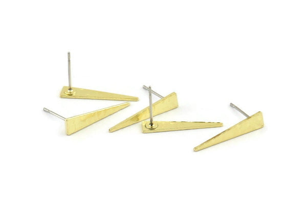 Brass Triangle Earring, 10 Hammered Raw Brass Triangle Stud Earrings (20x4.5x0.80mm) M264 A1557
