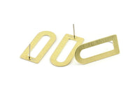 D Shape Earring, 8 Textured Raw Brass D Shape Stud Earrings (30x13x0.80mm) M179 A1559