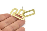 D Shape Earring, 8 Textured Raw Brass D Shape Stud Earrings (30x13x0.80mm) M179 A1559