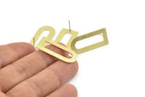 D Shape Earring, 8 Textured Raw Brass D Shape Stud Earrings (30x13x0.80mm) M179 A1559
