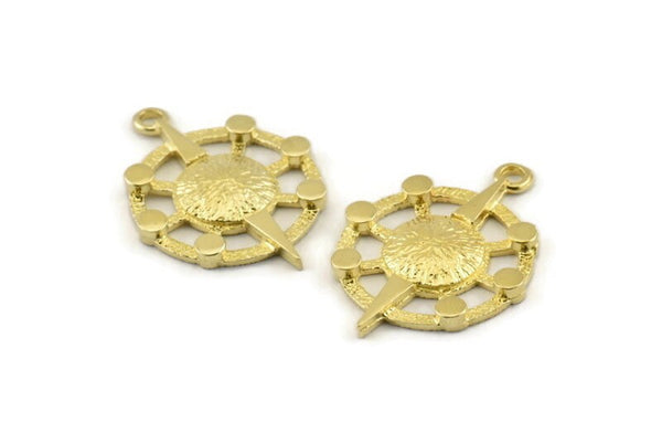 Brass Compass Charm, 2 Raw Brass Compass Charms With 1 Loop, Pendants, Findings (35x24mm) N1365