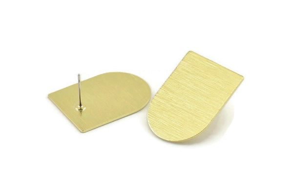 Stud Earring, 6 Textured Raw Brass D Shaped Stud Earrings (28x21x0.80mm) M351 A1563