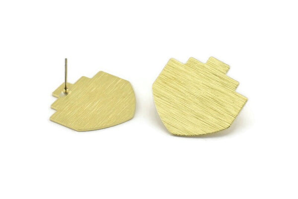 Brass Mushroom Earring, 4 Textured Raw Brass Mushroom Shaped Stud Earrings (26x26x0.80mm) M113 A1569