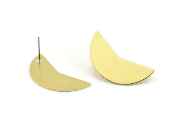 Brass Moon Earring, 8 Raw Brass Moon Stud Earrings (31x11x0.80mm) M191 A1570