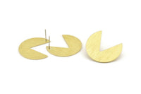 Brass Moon Earring, 4 Raw Brass Moon Stud Earrings (30x26x0.80mm) M183 A1571