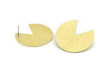 Brass Circle Earring, 2 Textured Raw Brass Pizza Slice Stud Earrings (37x34x0.80mm) M206 A1572