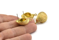 Brass Shell Earring, 2 Raw Brass Sea Shell Stud Earrings With 1 Loop, Findings (27x19mm) N0913