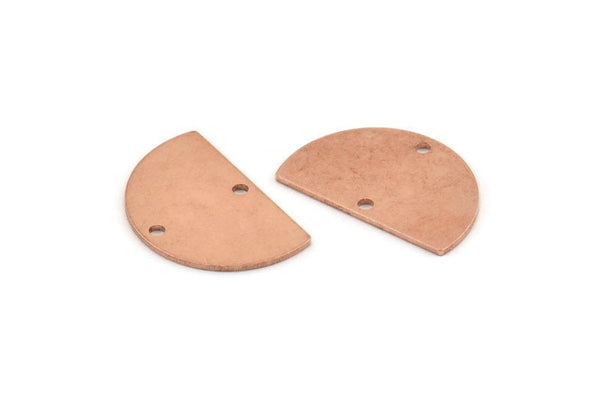 Semi Circle Charm, 12 Raw Copper Half Moon Charms With 2 Holes, Blanks, Stamping Blanks (22x14x0.80mm) M406