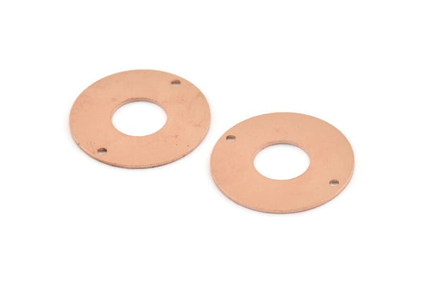 Copper Round Connector, 6 Raw Copper Round Connector Tags With 2 Holes, Charms, Findings, Stamping Tag (25x0.80mm) M432