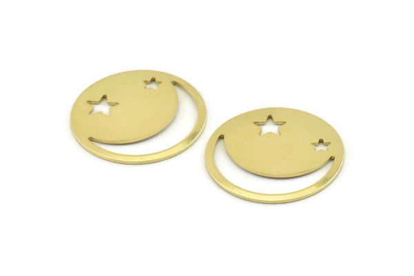 Brass Star Blank, 10 Raw Brass Moon And Star Blanks, Findings (25x0.80mm) M437