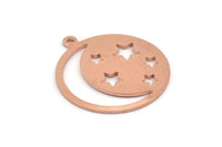 Moon And Star, 8 Raw Copper Moon And Star Charms With 1 Loop, Copper Pendants, Findings (25x0.80mm) M431