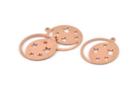 Moon And Star, 8 Raw Copper Moon And Star Charms With 1 Loop, Copper Pendants, Findings (25x0.80mm) M431