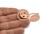 Moon And Star, 8 Raw Copper Moon And Star Charms With 1 Loop, Copper Pendants, Findings (25x0.80mm) M431
