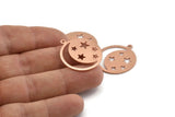 Moon And Star, 8 Raw Copper Moon And Star Charms With 1 Loop, Copper Pendants, Findings (25x0.80mm) M431