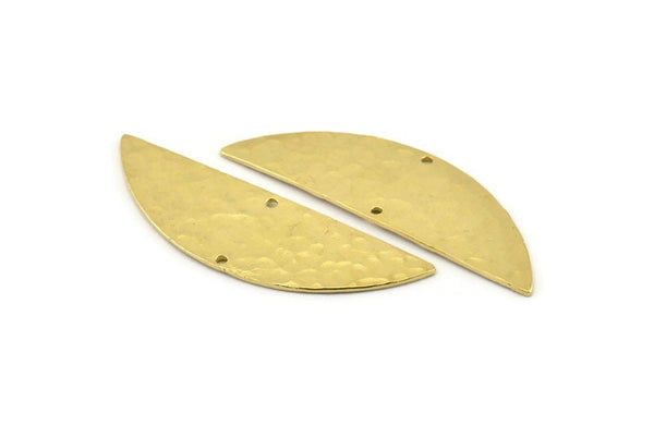 Brass Semi Circle, 2 Hammered Raw Brass Half Moon Blanks With 2 Holes, Charms, Findings (51x16x1mm) N0922