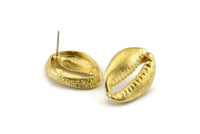 Brass Shell Earring, 2 Raw Brass Cowrie Shell Stud Earrings (22x17mm) N0936