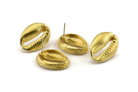 Brass Shell Earring, 2 Raw Brass Cowrie Shell Stud Earrings (22x17mm) N0936