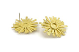 Brass Sun Earring, 2 Raw Brass Sunshine Stud Earrings - Pad Size 6mm N0705