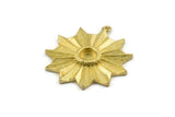 Brass Badge Charm, 2 Raw Brass Rosette Charm Pendants With 1 Loop, Earrings (37x33mm) N0732