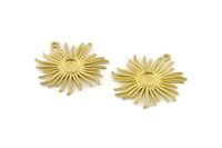 Brass Sun Charm, 2 Raw Brass Sunshine Charm Pendants With 1 Loop, Earrings (35x33mm) N0740