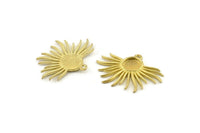Brass Sun Charm, 4 Raw Brass Sunshine Charm Pendants With 1 Loop, Earrings - Pad Size 8mm (33x25mm) N0753