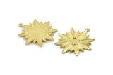 Brass Badge Charm, 2 Raw Brass Rosette Charm Pendants With 1 Loop, Earrings - Pad Size 6mm (37x34mm) N0757