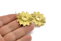 Brass Badge Earring, 2 Raw Brass Rosette Stud Earrings - Pad Size 6mm (32mm) N0767