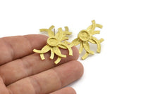 Brass Badge Earring, 2 Raw Brass Rosette Stud Earrings - Pad Size 6mm (36x24mm) N0768