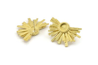 Brass Sunshine Earring, 2 Raw Brass Sunshine Badge Stud Earrings - Pad Size 6mm (30x21mm) N0772